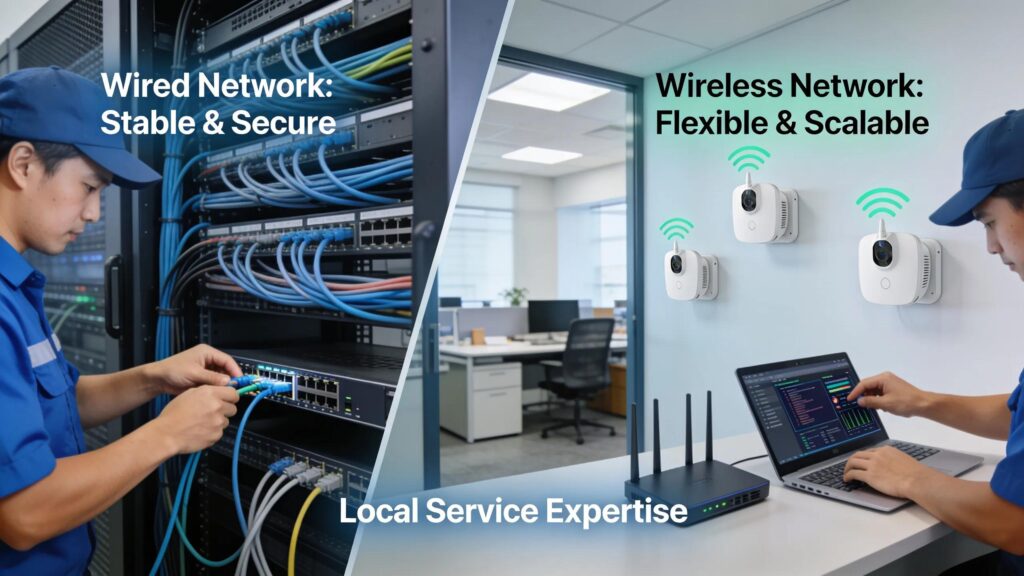TekNation IT technician installing wired and wireless network solutions for Douglasville, GA businesses.