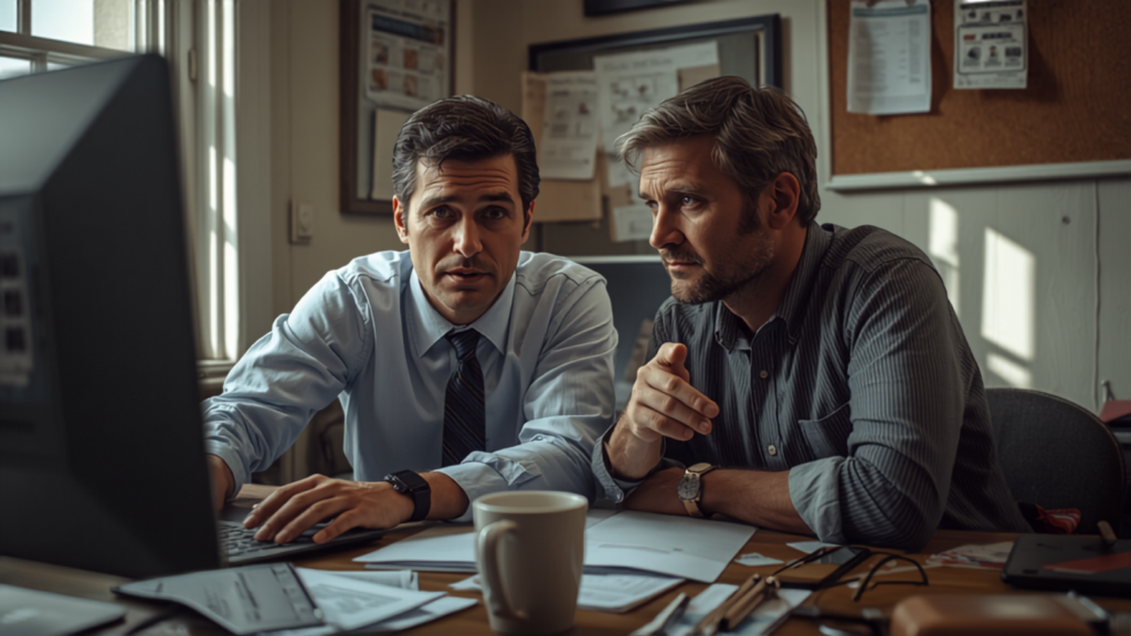 IT consultant and small business owner reviewing information together at a computer