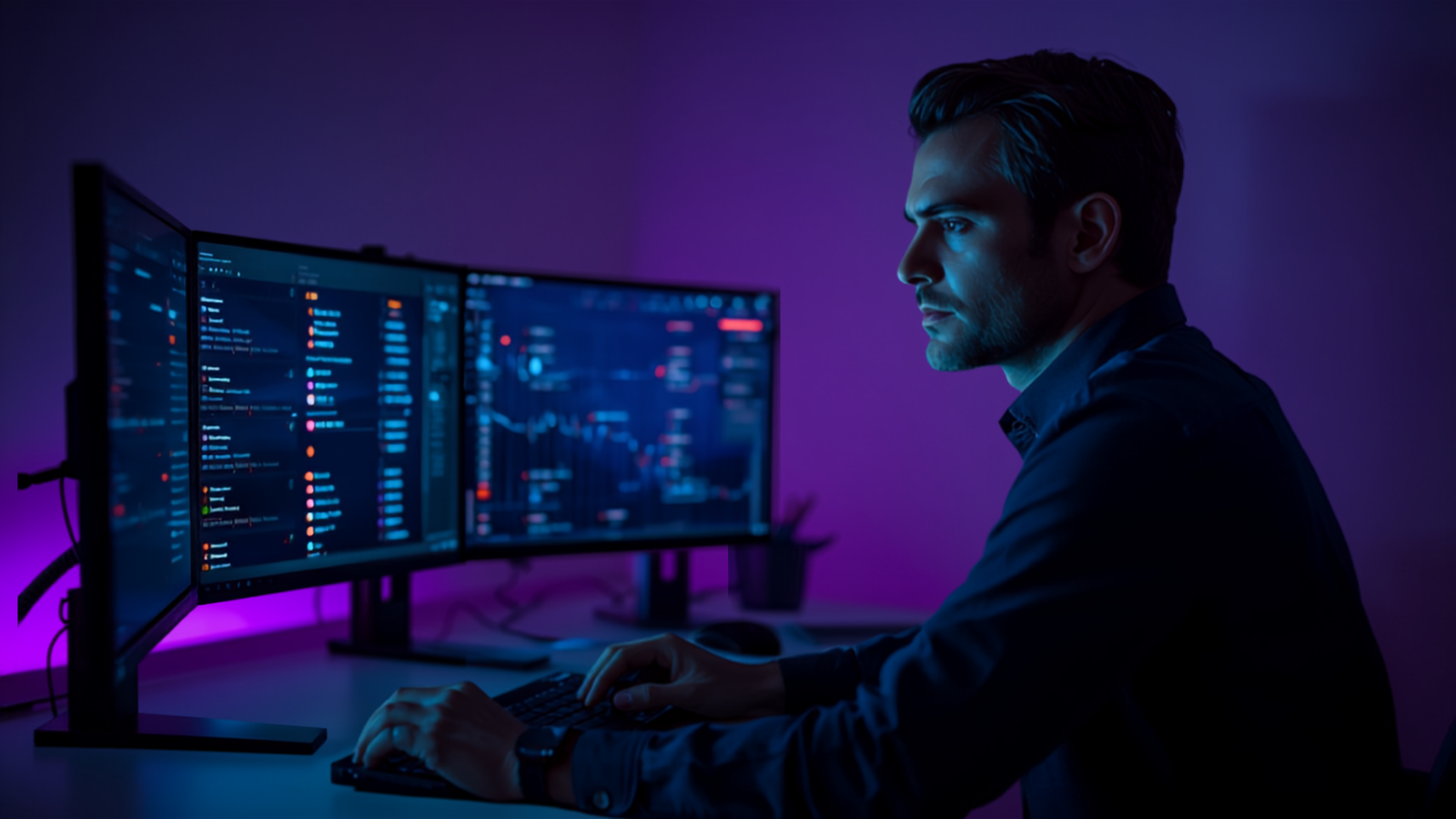IT technician resolving tickets with multiple monitors and HaloPSA software.