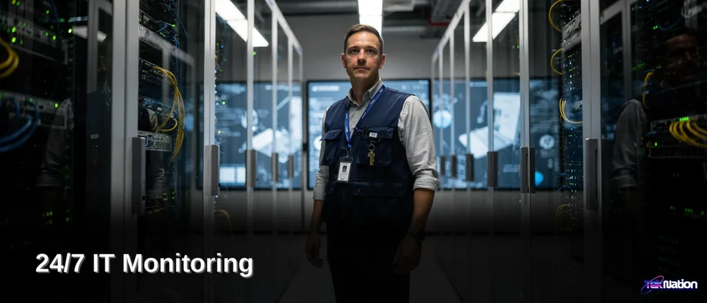 TekNation's monitoring detects and resolves issues before they disrupt operations, preventing surprise outages.; When
