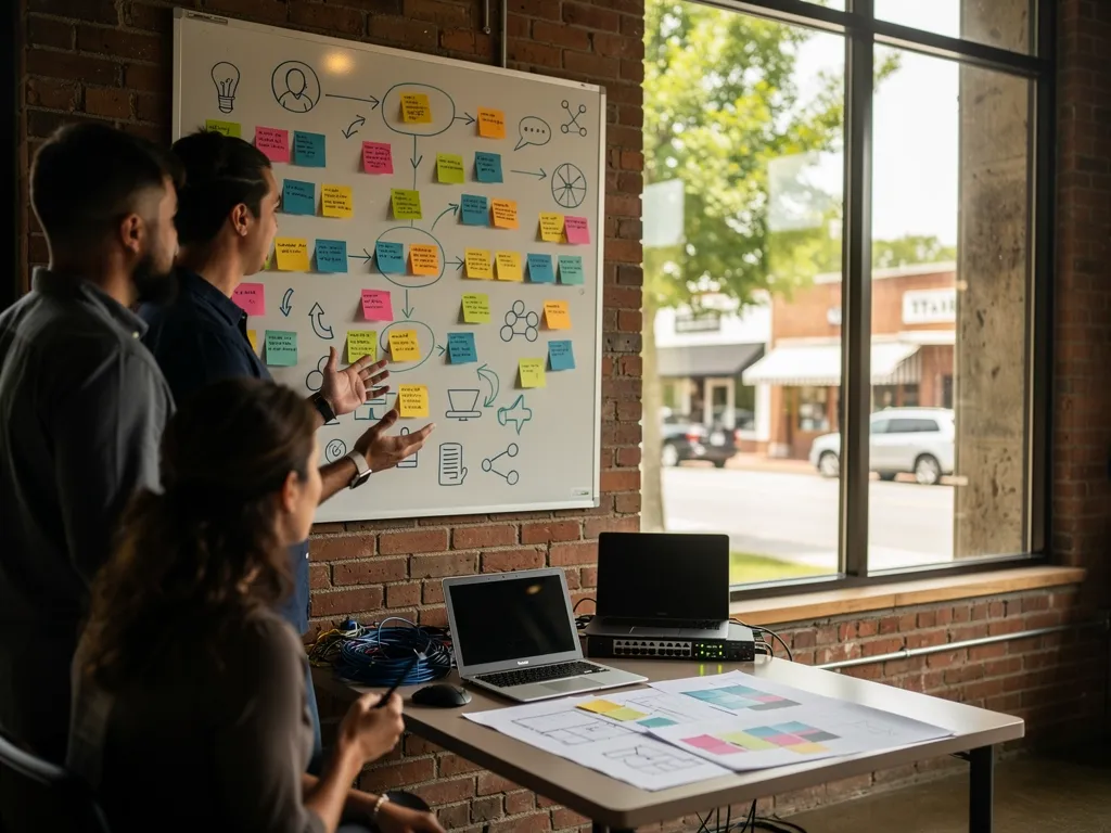 TekNation technician reviewing a technology roadmap with a Villa Rica business owner