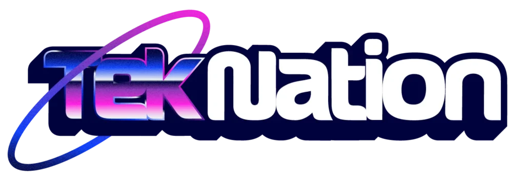 Colorful logo featuring the text "TekNation" with a futuristic design